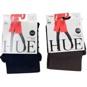 2 New Hue Womens Size 4 Opaque Brown Black Nylon Spandex Control Top Tights